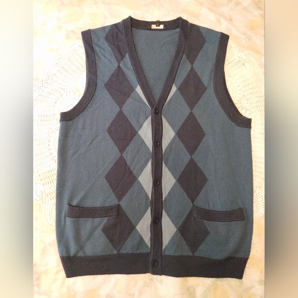 GEORGE Argyle Print Button Down Preppy Sweater Vest Size Medium